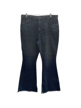 NWOT Lee Womens High-Rise Flared Jeans 18S Dark Wash Raw Fringe Hem Slits